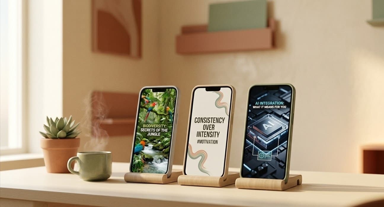 Three phones displaying videos created with GoFaceless